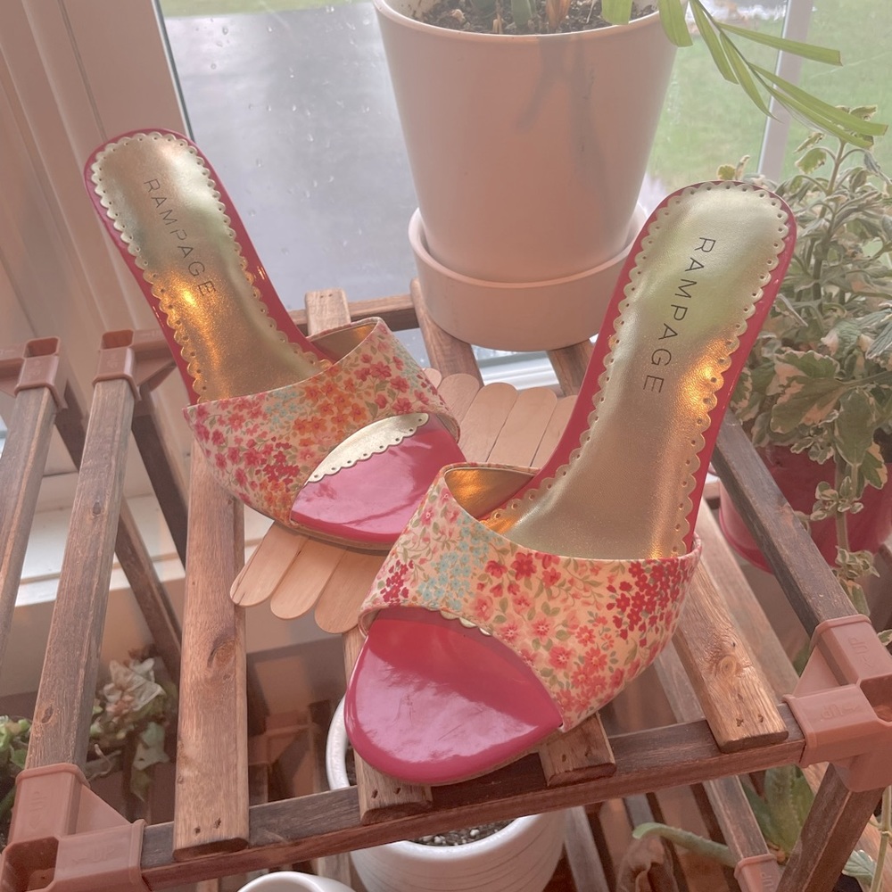 Rampage “porcha” pink floral open-toe stilletos